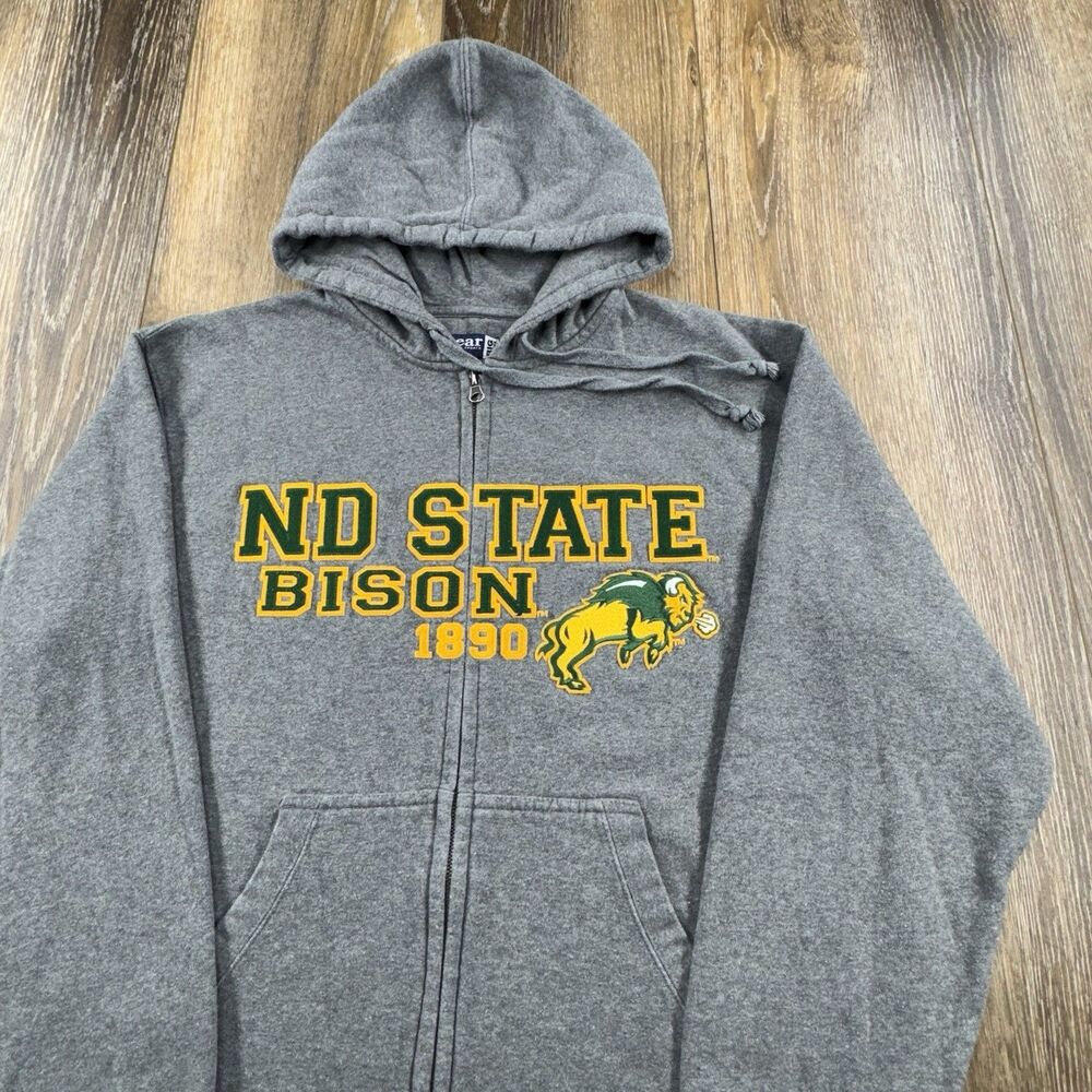 Vintage North Dakota State Bison Hoodie Mens L Gray Sweatshirt Student Team Y2K